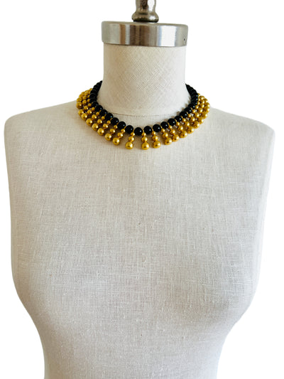 Heavy Black Gold Dangle Choker Bib Necklace