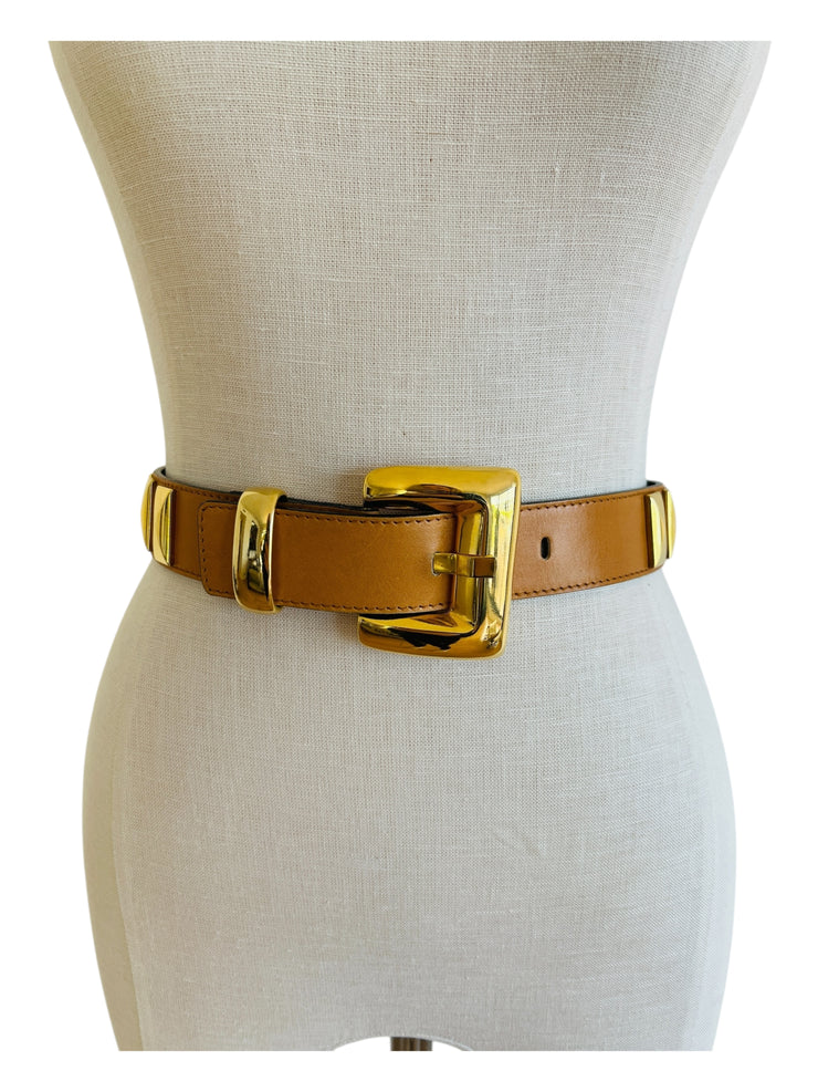 Caramel Leather Gold Stud Belt