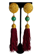 Long Gold Medallion Tassel Earrings