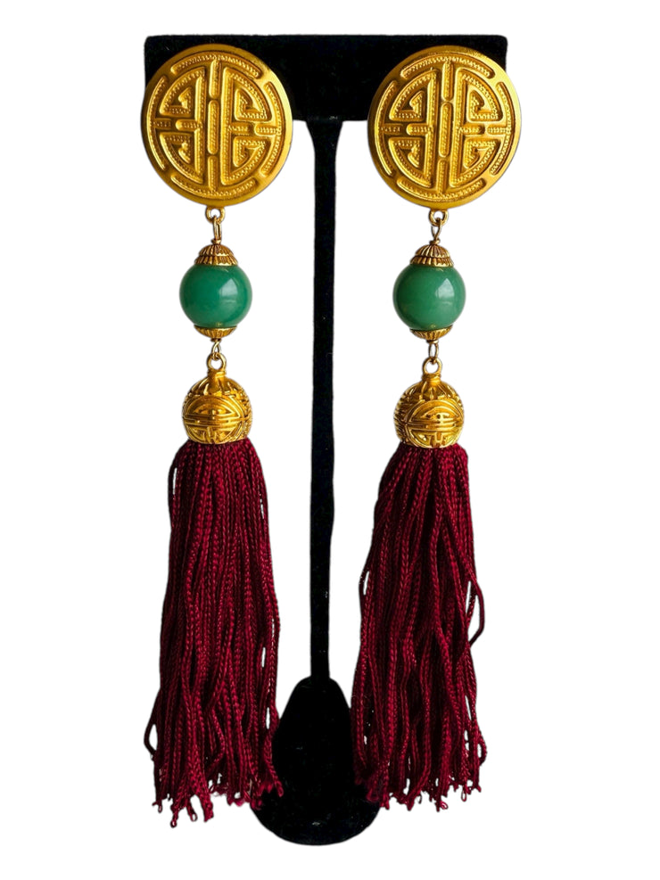 Long Gold Medallion Tassel Earrings
