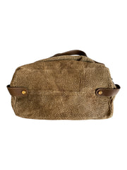 Brown Leather Trip Handbag Wood Top Handle