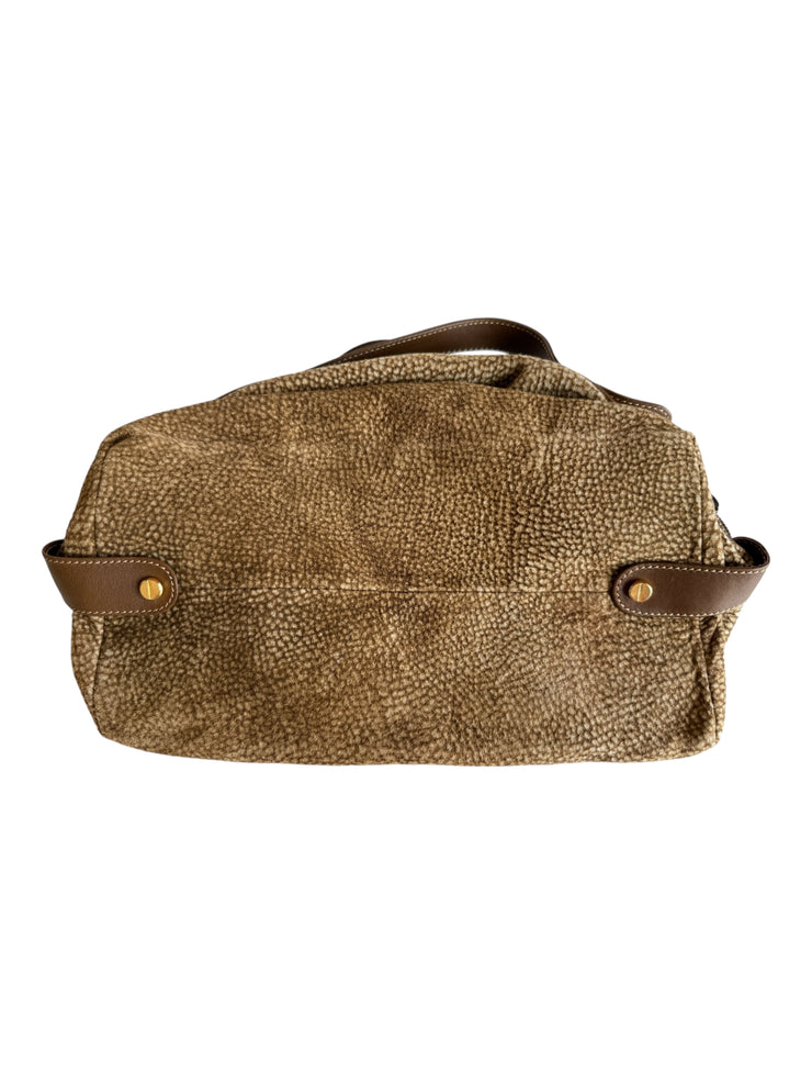 Brown Leather Trip Handbag Wood Top Handle