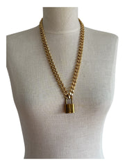 Vintage Cuban Curb Chain Necklace W/ Authentic Louis Vuitton Lock & Key