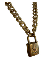 Vintage Cuban Curb Chain Necklace W/ Authentic Louis Vuitton Lock & Key
