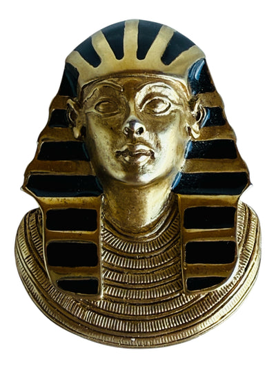 Egyptian Revival Pharaoh Gold Black Enamel Pendant Brooch