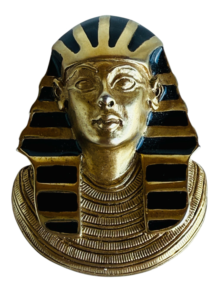 Egyptian Revival Pharaoh Gold Black Enamel Pendant Brooch