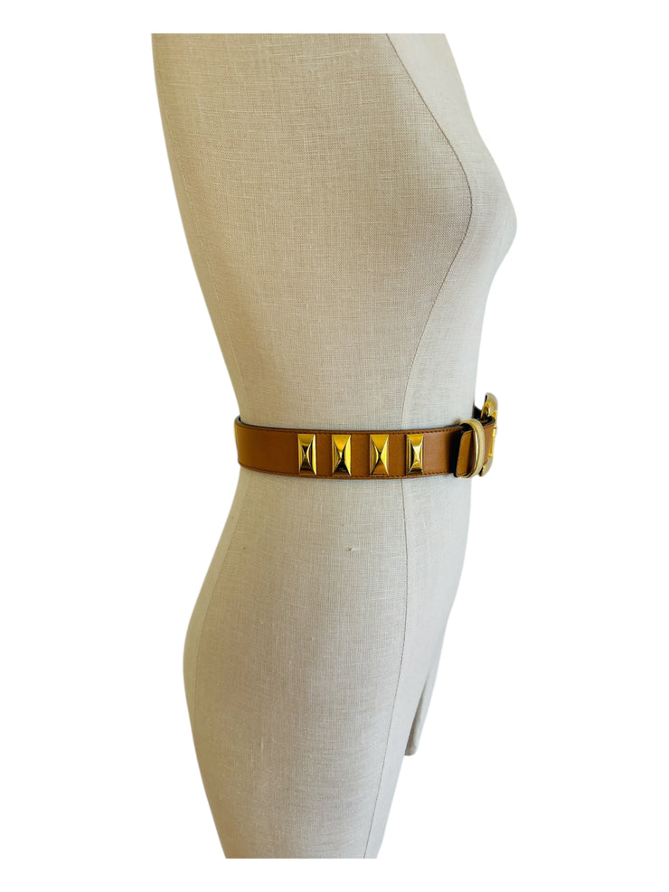 Caramel Leather Gold Stud Belt