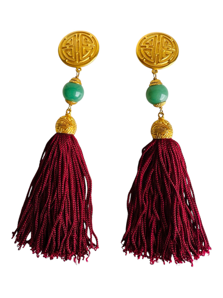 Long Gold Medallion Tassel Earrings