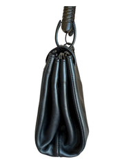 Black Leather Handbag Wood Top Handle