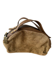 Brown Leather Trip Handbag Wood Top Handle