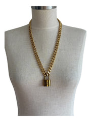 Vintage Cuban Curb Chain Necklace W/ Authentic Louis Vuitton Lock & Key