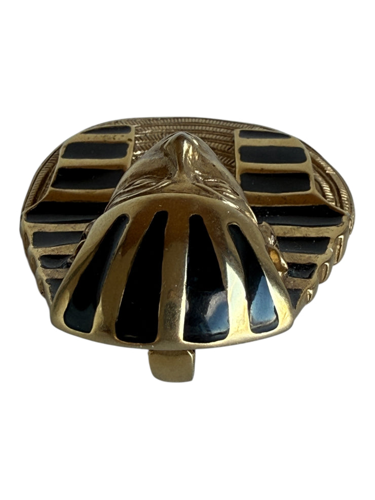 Egyptian Revival Pharaoh Gold Black Enamel Pendant Brooch
