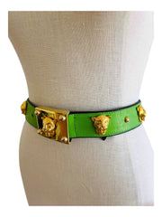 Leopard Green Leather Belt
