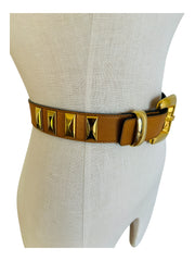 Caramel Leather Gold Stud Belt