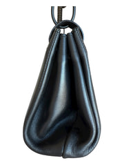 Black Leather Handbag Wood Top Handle