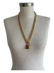Vintage Cuban Curb Chain Necklace W/ Authentic Louis Vuitton Lock & Key