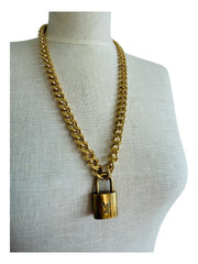 Vintage Cuban Curb Chain Necklace W/ Authentic Louis Vuitton Lock & Key