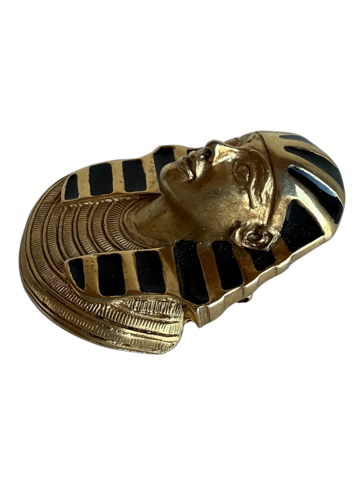 Egyptian Revival Pharaoh Gold Black Enamel Pendant Brooch
