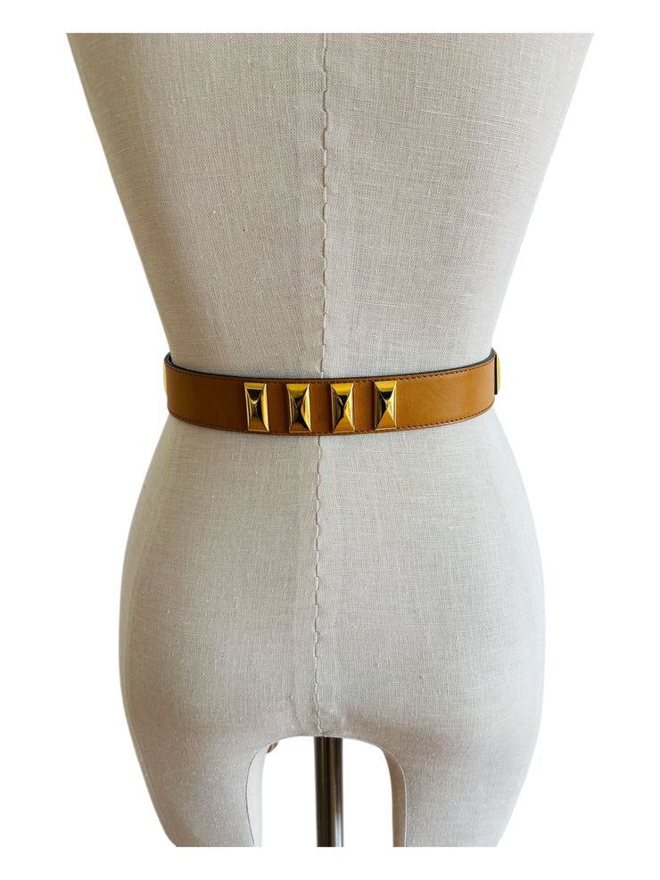 Caramel Leather Gold Stud Belt