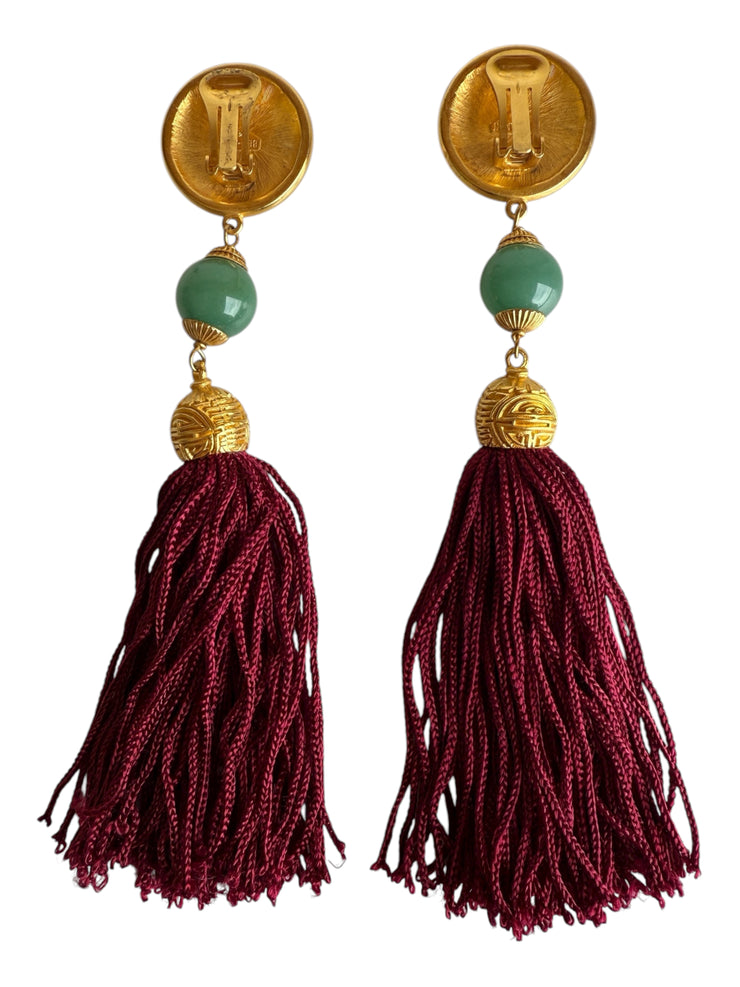 Long Gold Medallion Tassel Earrings