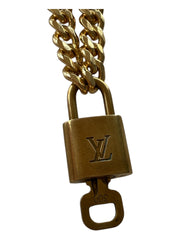 Vintage Cuban Curb Chain Necklace W/ Authentic Louis Vuitton Lock & Key