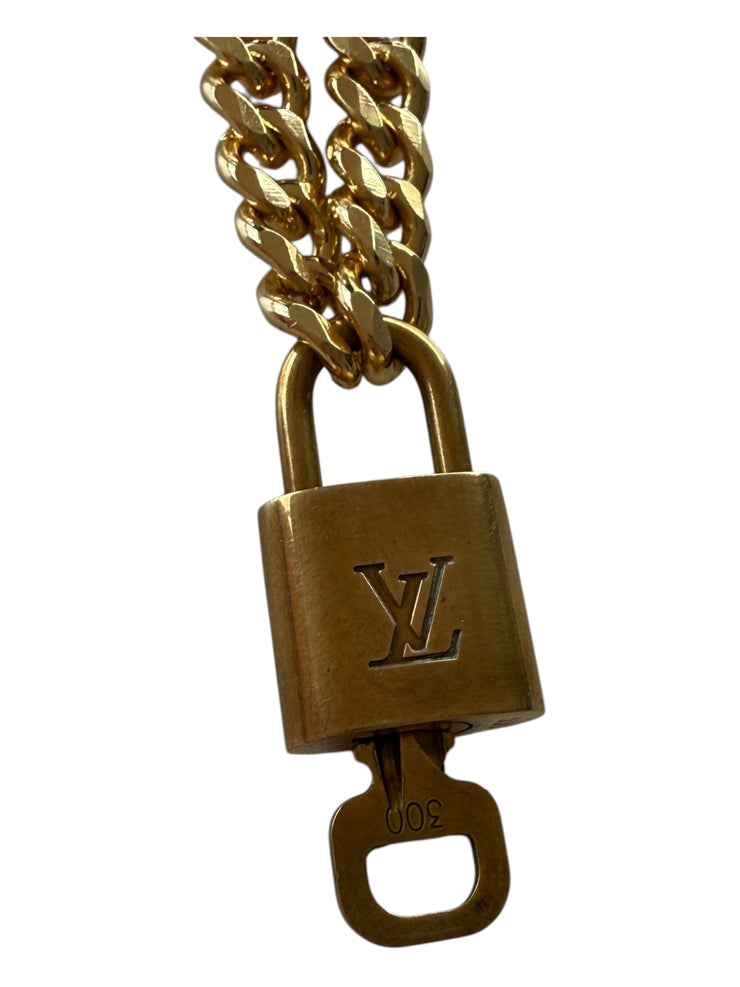 Vintage Cuban Curb Chain Necklace W/ Authentic Louis Vuitton Lock & Key