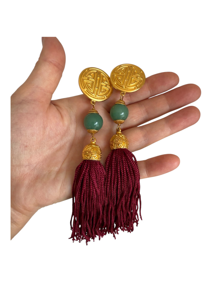 Long Gold Medallion Tassel Earrings