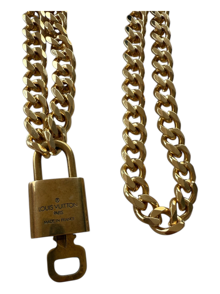 Vintage Cuban Curb Chain Necklace W/ Authentic Louis Vuitton Lock & Key