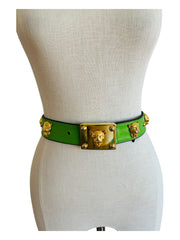 Leopard Green Leather Belt