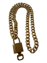 Vintage Cuban Curb Chain Necklace W/ Authentic Louis Vuitton Lock & Key