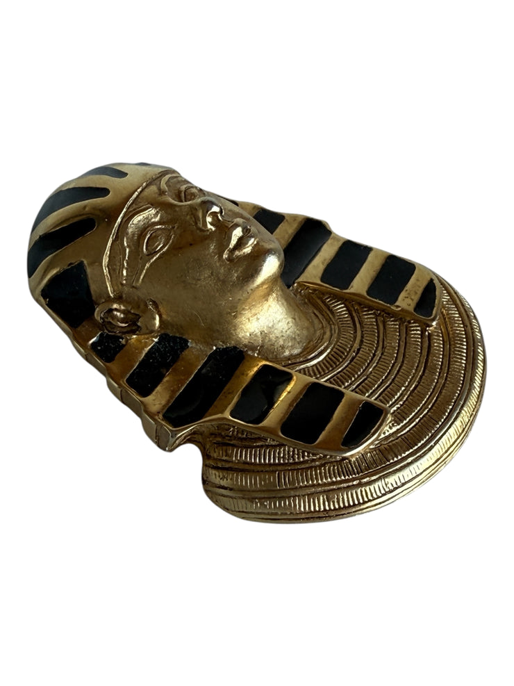 Egyptian Revival Pharaoh Gold Black Enamel Pendant Brooch