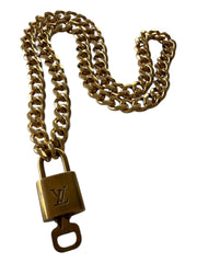 Vintage Cuban Curb Chain Necklace W/ Authentic Louis Vuitton Lock & Key