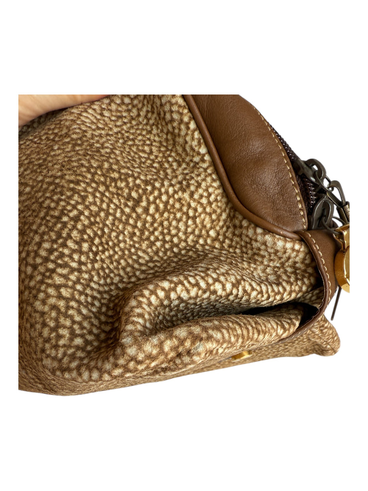 Brown Leather Trip Handbag Wood Top Handle