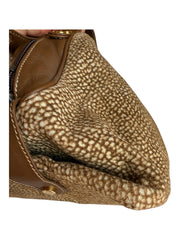 Brown Leather Trip Handbag Wood Top Handle