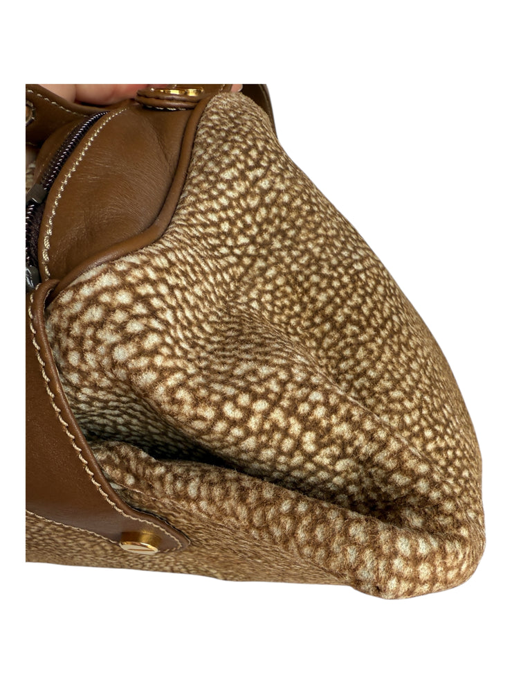 Brown Leather Trip Handbag Wood Top Handle