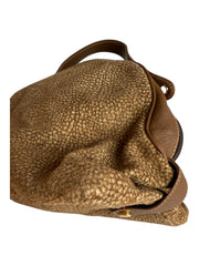 Brown Leather Trip Handbag Wood Top Handle