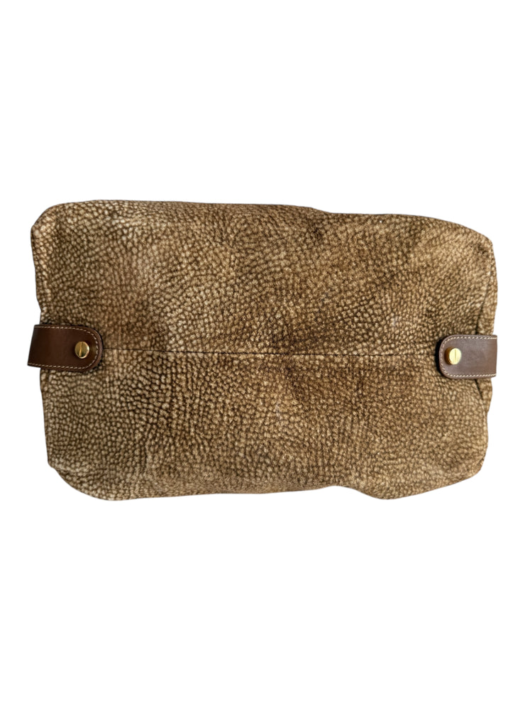 Brown Leather Trip Handbag Wood Top Handle