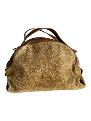 Brown Leather Trip Handbag Wood Top Handle