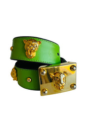 Leopard Green Leather Belt