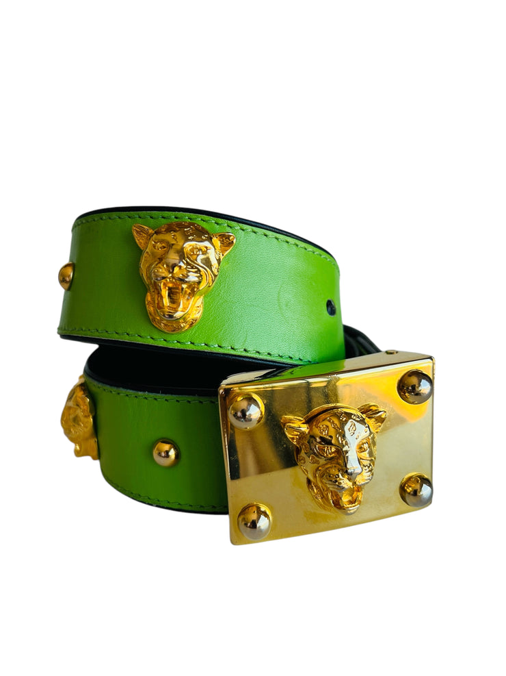 Leopard Green Leather Belt