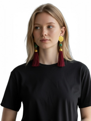 Long Gold Medallion Tassel Earrings