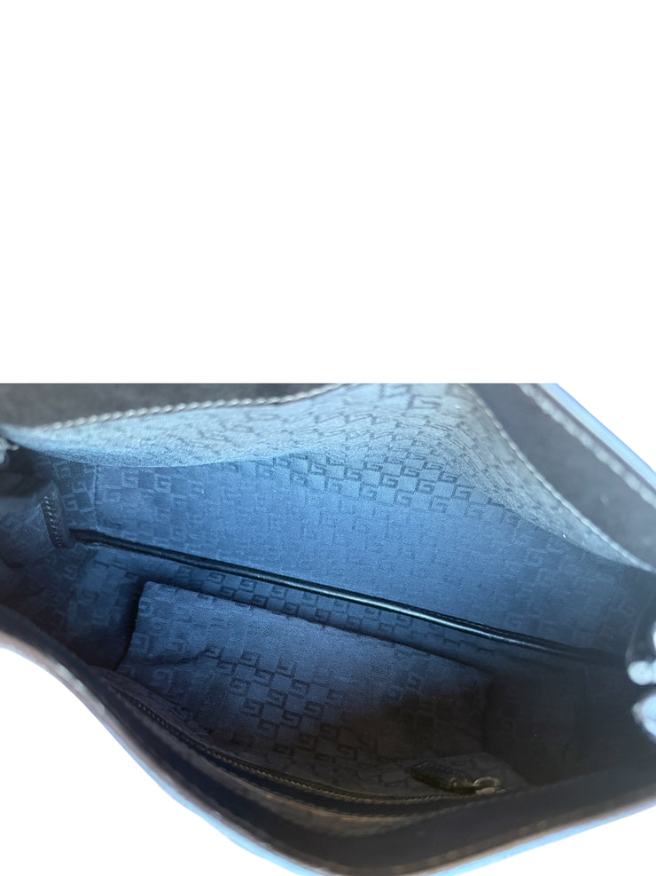 Black Leather Handbag Wood Top Handle