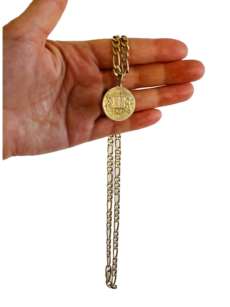 14k Lions of Judah Medallion With Figaro Chain