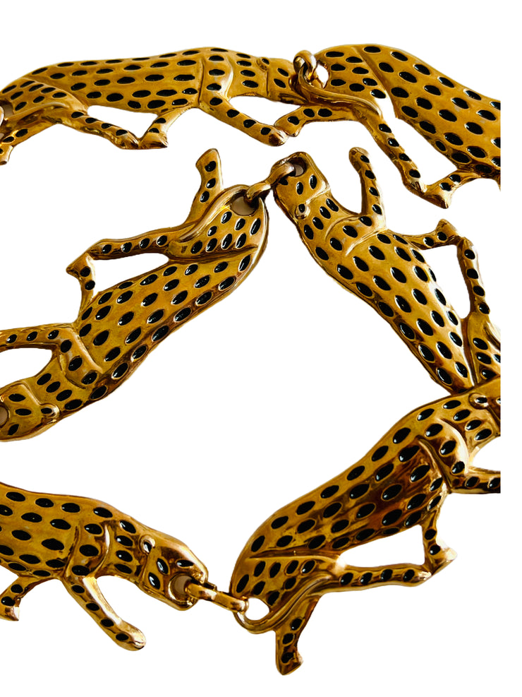 Gold Enamel Leopard Metal Chain Belt
