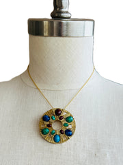 Modernist Brutalist Medallion Cabochon Brooch Pendant