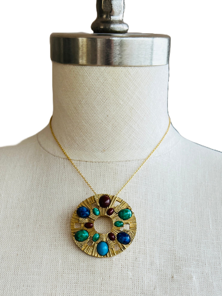 Modernist Brutalist Medallion Cabochon Brooch Pendant