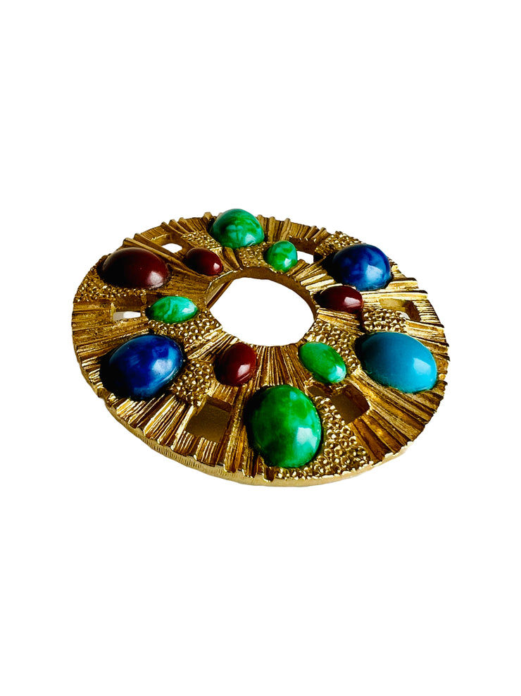 Modernist Brutalist Medallion Cabochon Brooch Pendant
