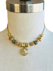 14k & 18k Moon Gemstone Charm Necklace