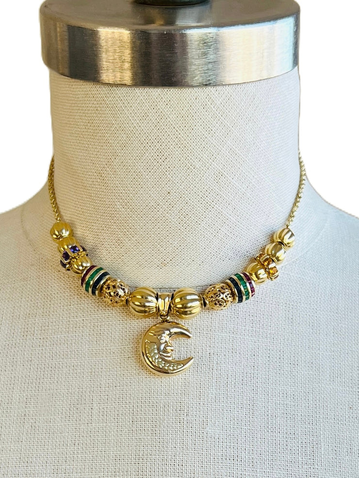 14k & 18k Moon Gemstone Charm Necklace