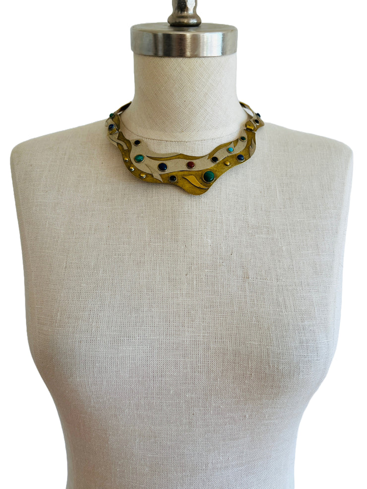 Gemstone Cabochon Gold Collar Necklace